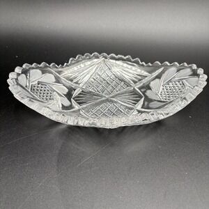 Vtg ABC American Brilliant Cut Glass Celery‎ / Relish Tray 8.25" Sawtooth Edge